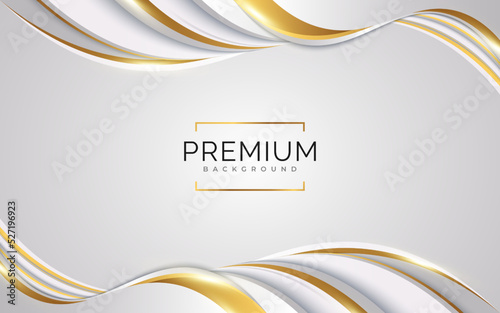 Luxury White and Gold Background with Golden Lines and Paper Cut Style. Premium Gray and Gold Background for Award, Nomination, Ceremony, Formal Invitation or Certificate Design