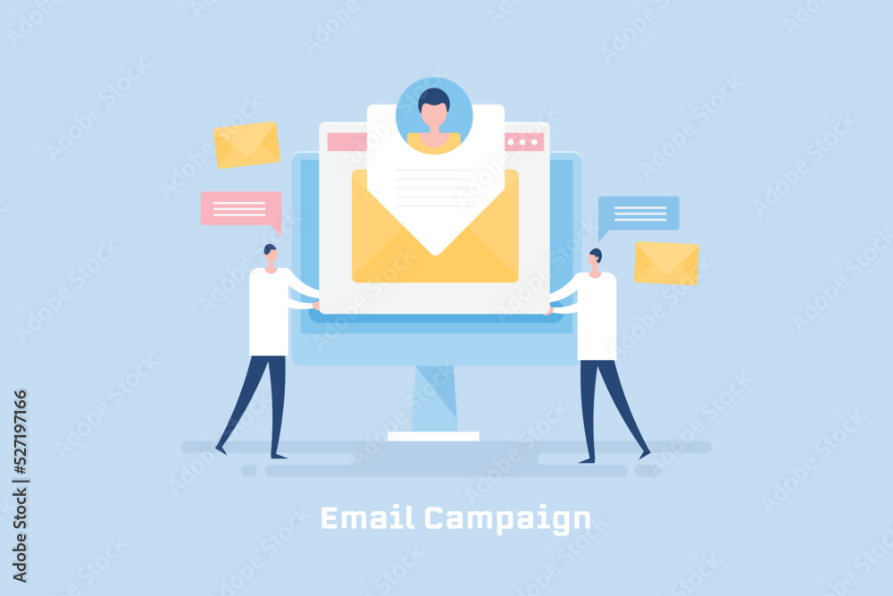 Digital marketing people sending brand message to subscribers with email campaign strategy. Digital marketing people sending brand message to subscribers with email campaign strategy.