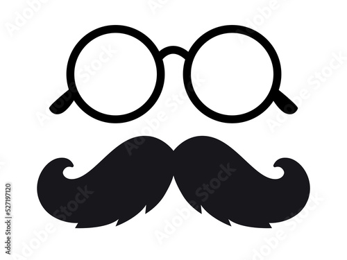 Hipster Mustache icon and retro Glasses. Vintage Silhouette of a symbol for party, holiday on a white background. 
Vector illustration of a men's accessory.
