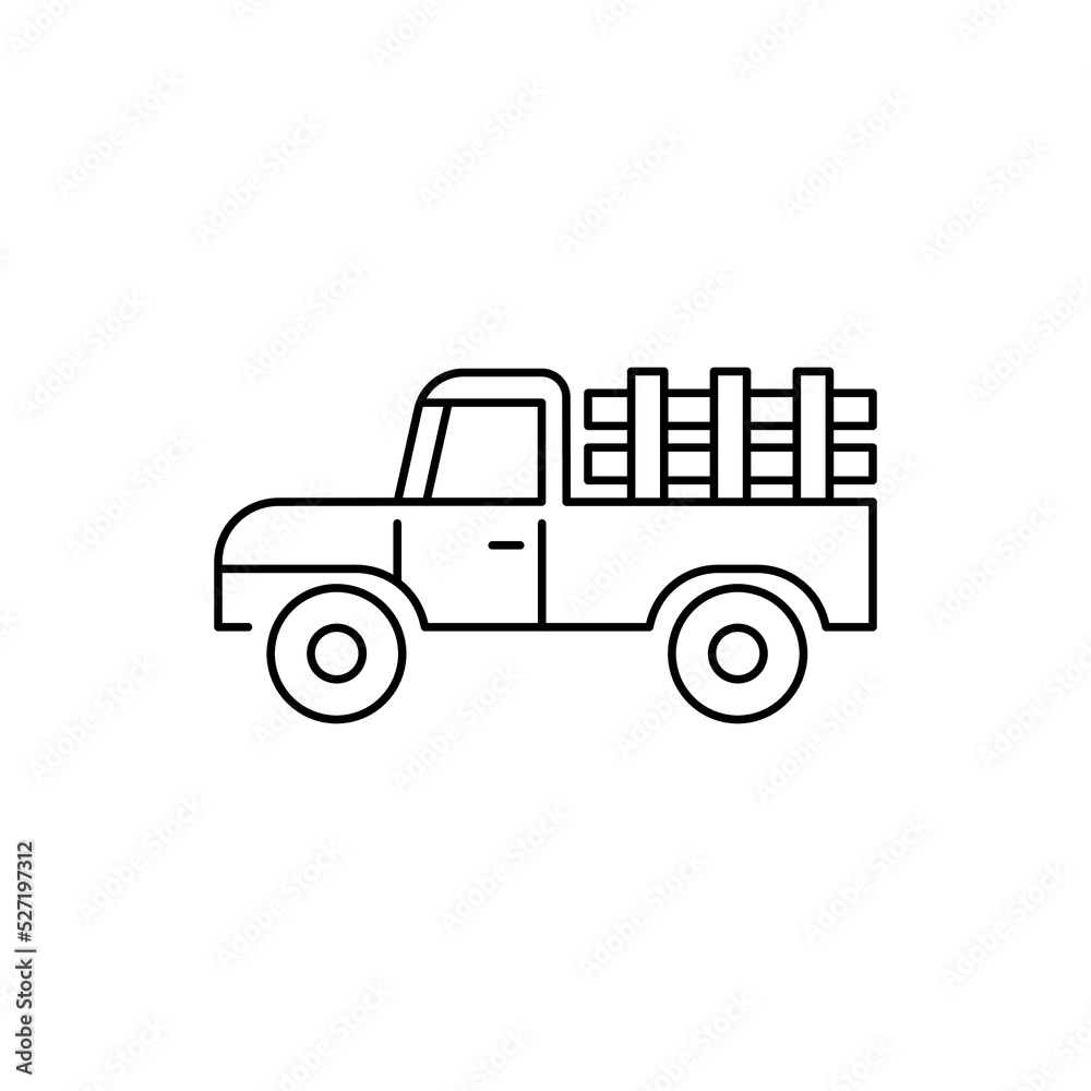 Farmer pickup truck linear icon. Editable stroke