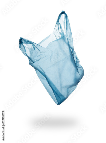 Blue plastic bag isolated on white background photo