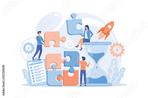 Project management. Business process and planning, workflow organization. Colleagues working together, teamwork. Project delivery concept. flat vector modern illustration