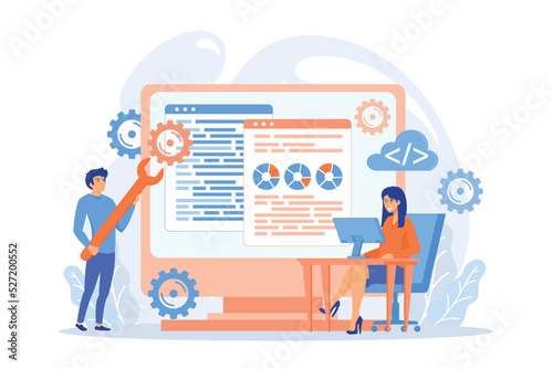 Software configuration flat vector illustration. Financial technology, analytical computer program optimization, IT industry, data analysis concept. flat vector modern illustration