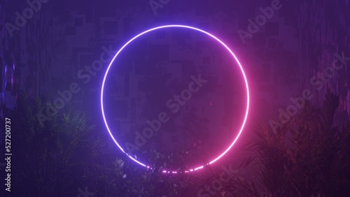 Abstract colorful neon glowing light background. Speed light illuminated. Florescent on the dark scene. Curvy moving line shape. 3D render.