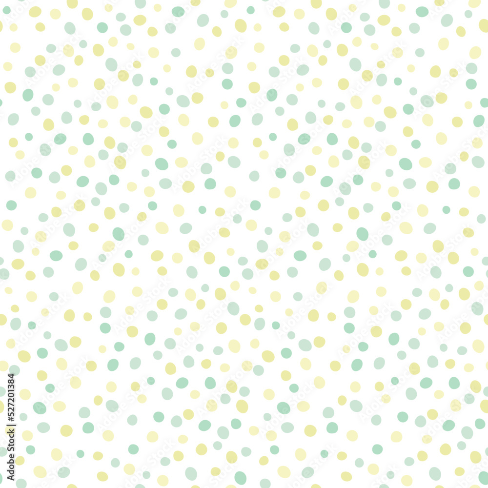 Green confetti seamless pattern. Hand-drawn polka dot texture background. Neutral abstract print in yellow and green on white background. Green confetti seamless pattern. Hand-drawn polka dot texture background. Neutral abstract print in yellow and green on white background.