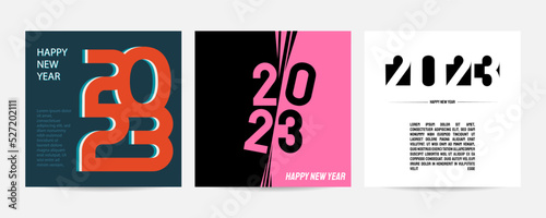 Go to the future 2023 concept, Happy New Year set. Templates with typography logo 2023 for celebration, Colorful trendy template for branding, banner, cover, card, social media, Vector EPS. 10
