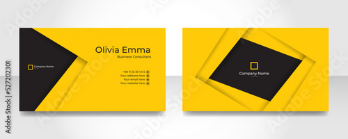 Black yellow business card flat design template vector