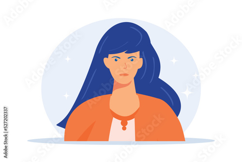 Young woman passport photo. Worker ID, driver licence, employee badge design element. Social media avatar idea. Female character icon on white background.flat vector modern illustration