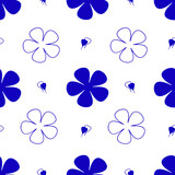 Pattern of flowers and leaves in blue color