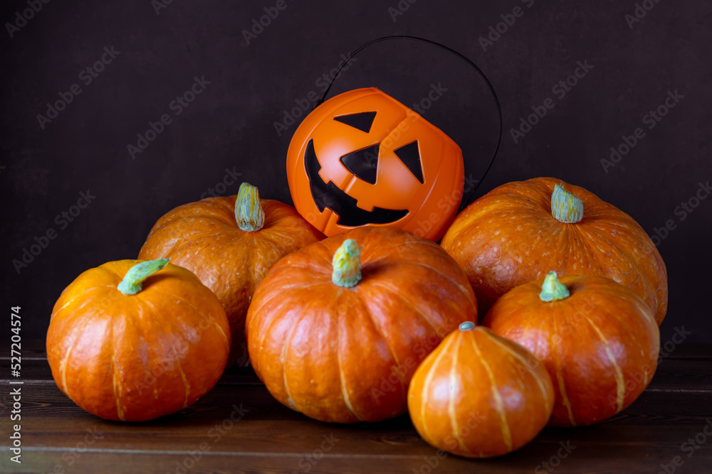 Halloween pumpkins on a dark background Halloween pumpkins on a dark background