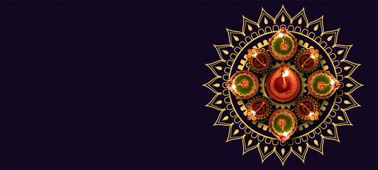 Diwali, Deepavali. Hindu Festival of lights celebration, India. Diya oil lamp