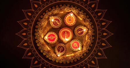 Diwali, Deepavali. Hindu Festival of lights celebration, India. Diya oil lamp