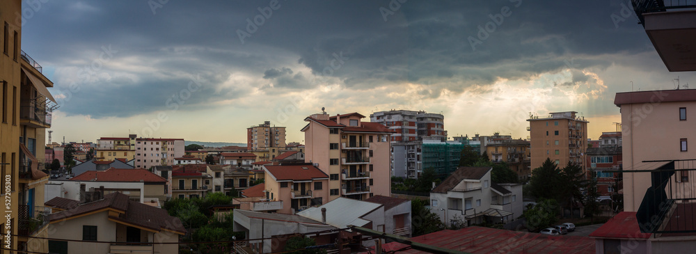 panoramica city skyline with clouds in bad weather of Aversa