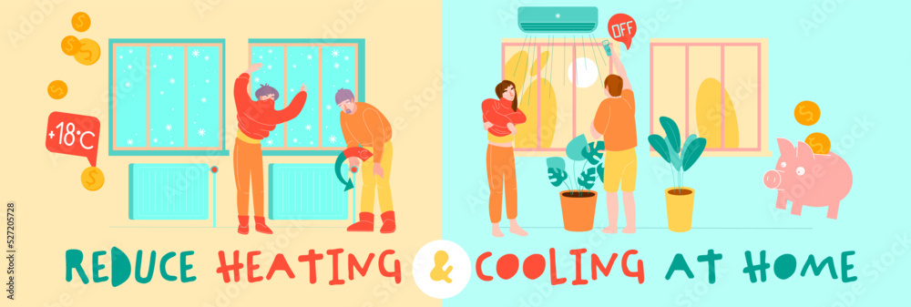 High utility bills. Reduce heating at home. Editable vector illustration