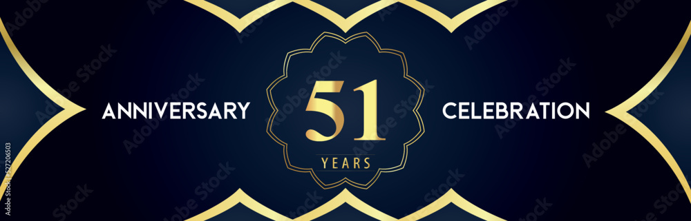 51 years anniversary celebration logo with gold decorative frames on dark blue background. Premium design for booklet, banner, weddings, happy birthday, greetings card, graduation, ceremony, jubilee. 51 years anniversary celebration logo with gold decorative frames on dark blue background. Premium design for booklet, banner, weddings, happy birthday, greetings card, graduation, ceremony, jubilee.