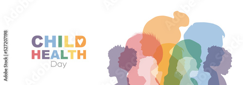 Child Health Day banner. Children of different ethnicities stand side by side together. 