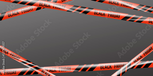 Realistic ribbons for Black Friday sale. Template with crossing tapes for Black Friday. Stripes with border for sale. Banner with red, black ribbons. Flyer for discount, promotion, shopping. Graphic