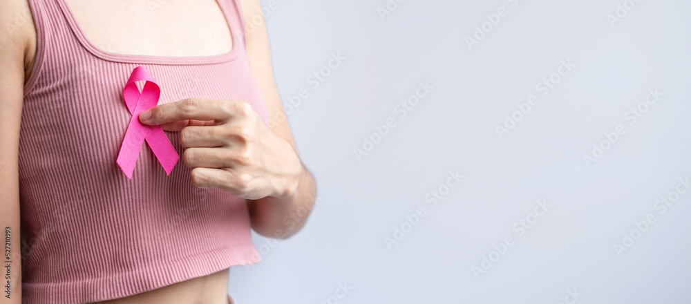 custom made wallpaper toronto digitalPink October Breast Cancer Awareness month, woman hand hold pink Ribbon and wear shirt for support people life and illness. National cancer survivors month, Mother and World cancer day concept