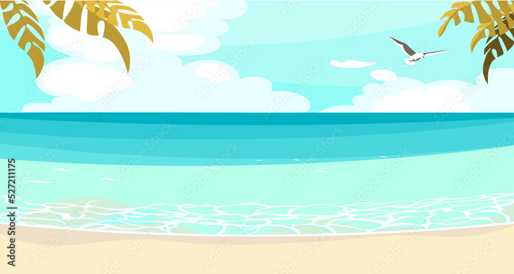 Horizontal banner of abstract seascape with palm tree