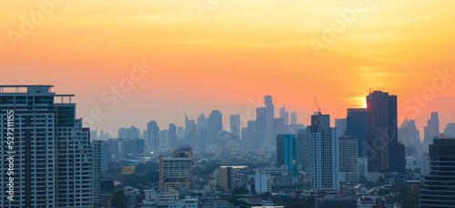 The sunset sky scene in a cityscape town  Bangkok  Thailand
