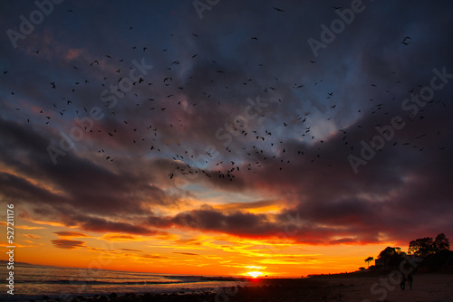 Passing winter storm at sunset on the beach in Montecito California