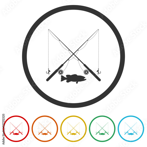 Fishing Rods crossed icon. Set icons in color circle buttons