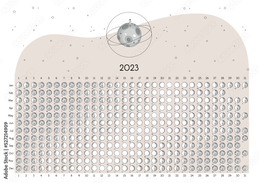 Moon Calendar 2023 Northern Hemisphere beige - obrazy, fototapety, plakaty 