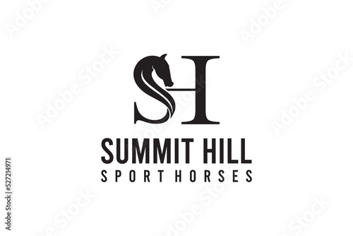 Vector graphic of letter SH with horse logo design