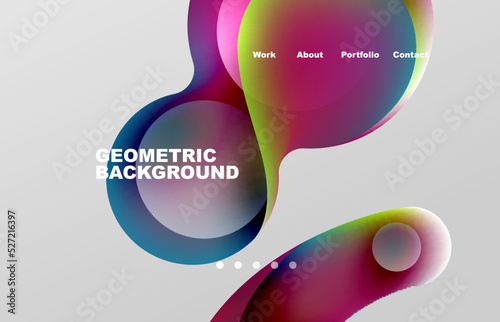 Landing page abstract liquid background. Flowing shapes, round design and circle. Web page for website or mobile app wallpaper
