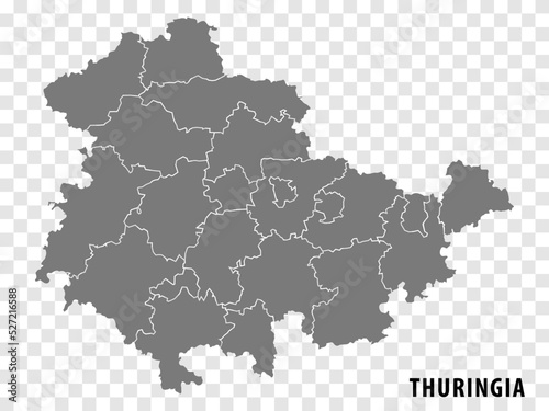 Map Free State of Thuringia on transparent background. Thuringia map with districts in gray for your web site design, logo, app, UI. Land of Germany. EPS10.
