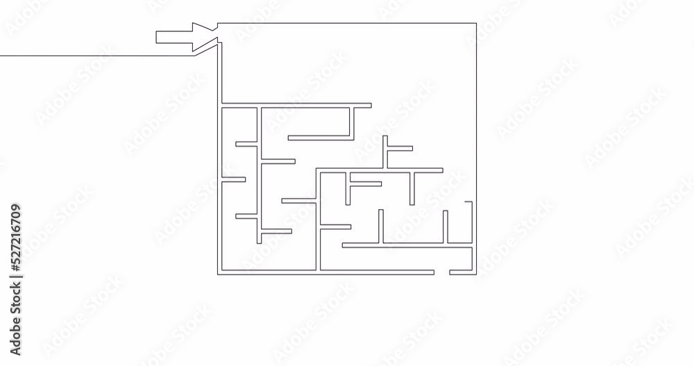 Self drawing line animation labyrinth solution continuous one single line drawn concept video