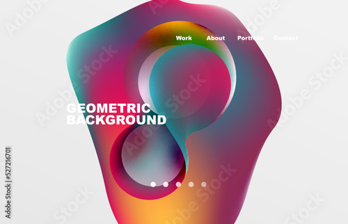 Landing page abstract liquid background. Flowing shapes, round design and circle. Web page for website or mobile app wallpaper