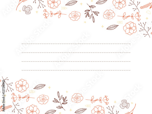 オレンジと茶色のお花のお手紙フレーム