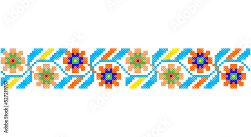 Embroidered good like old handmade cross-stitch ethnic Ukraine pattern. Ukrainian towel ornament, rushnyk called, vector.