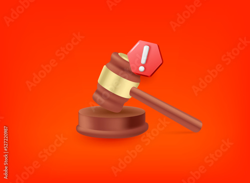 Hammer with exclamation point pictogram. Vector 3d illustration