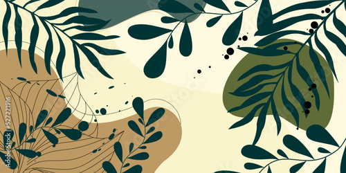 abstract wall decor design with hand drawn leaf pattern. aesthetic background