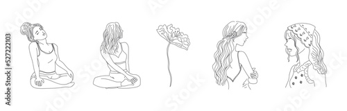hand drawn woman and flower illustration of a pencil, line arts of silhouette