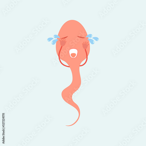 crying sad sick sperm. Vector flat line cartoon symbol illustration icon. Conception of fertilization