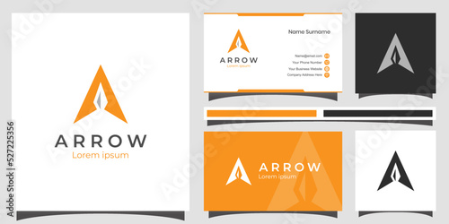 Initial Letter A Logo with business arrow up icon for start up sign, logistics delivery logo with business card design