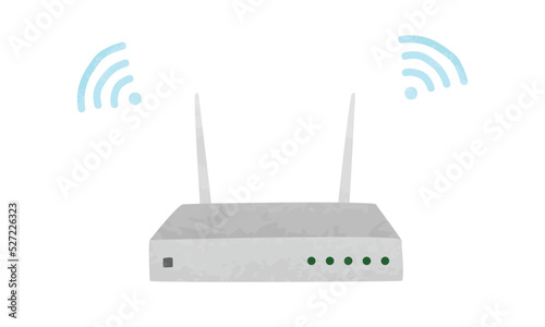 Wifi network router clipart. Wireless network router with wifi wave signal watercolor style vector illustration isolated on white background. Wireless broadband modem with antennas cartoon hand drawn