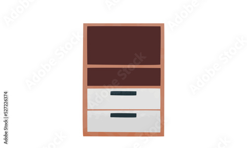 Wooden office cabinet drawers clipart. Simple office cabinet watercolor style vector illustration isolated on white background. Office drawers cartoon hand drawn doodle style. Office furniture drawing