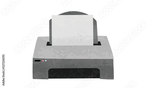 Office printer clipart. Simple home printer watercolor style vector illustration isolated on white. Compact laser printer cartoon hand drawn doodle style. Office appliances drawing. Printer front view