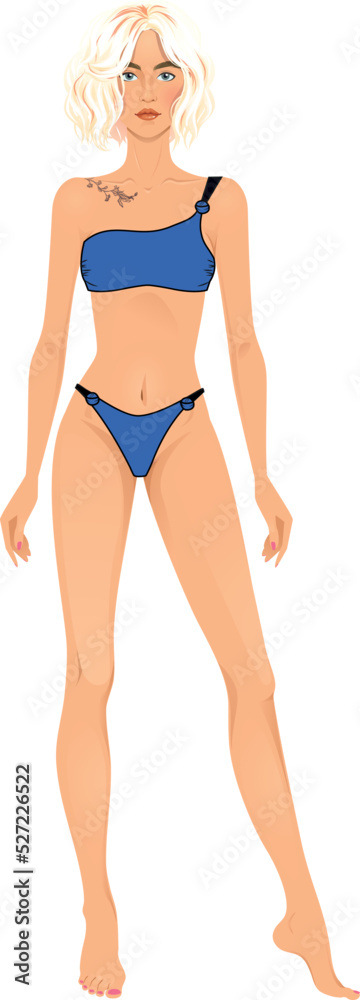 woman in bikini drawing, strapless lacing details swimwear woman in bikini drawing, strapless lacing details swimwear