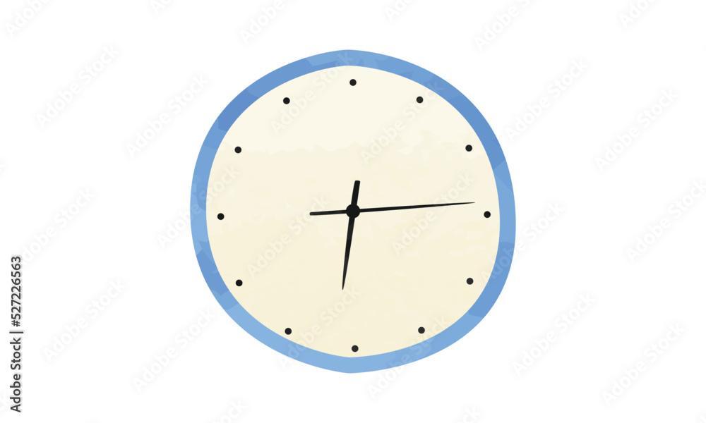 Wall clock clipart. Simple wall clock watercolor style vector illustration isolated on white background. Minimalist wall clock cartoon hand drawn doodle style. Office supplies drawing