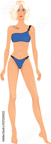 woman in bikini drawing, strapless lacing details swimwear