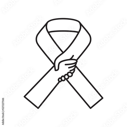 Awareness ribbon with helping hand vector line icon for Suicide Prevention Day on September 10.