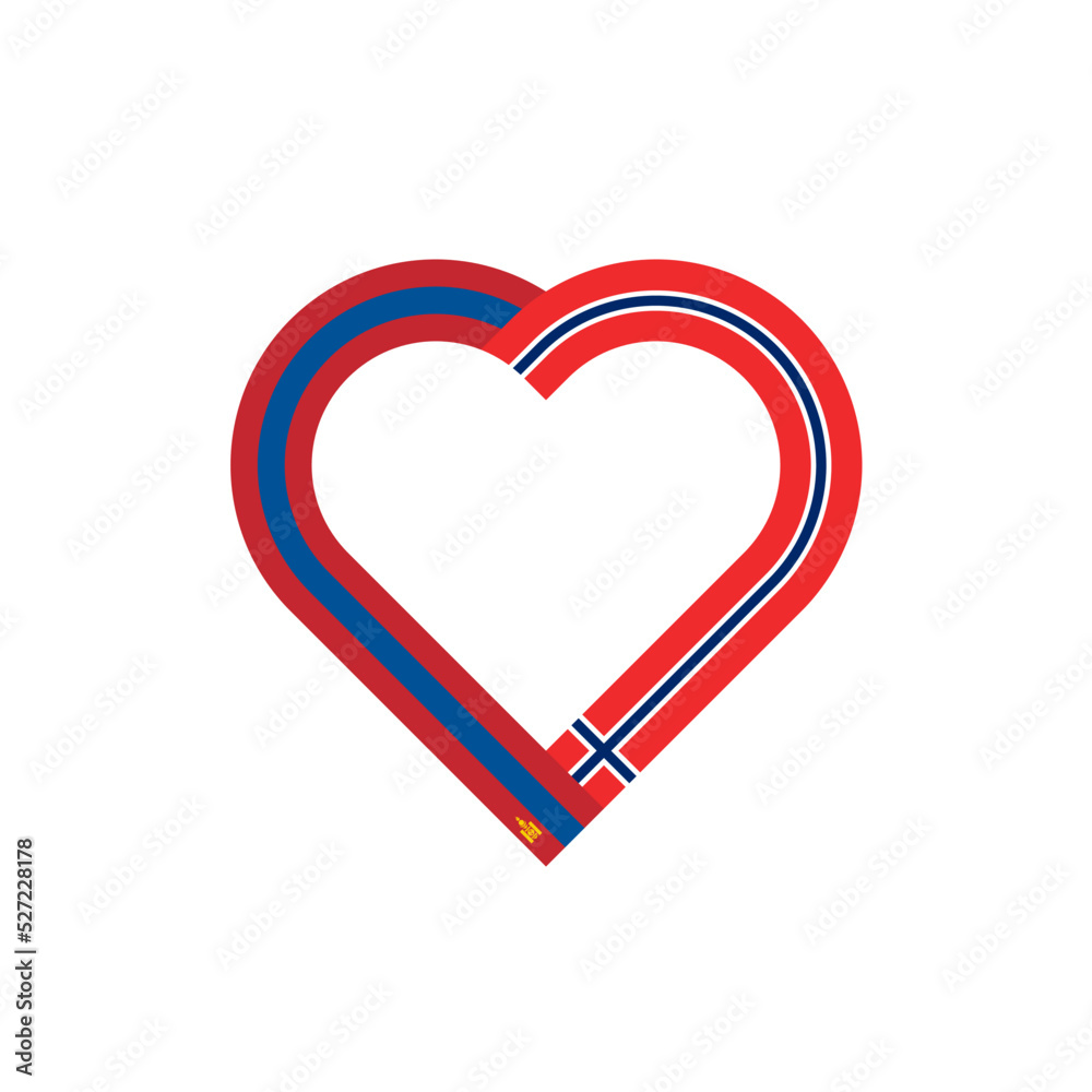 friendship concept. heart ribbon icon of mongolia and norway flags. vector illustration isolated on white background