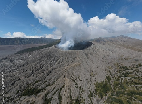 Amazing Mount Bromo volcano (Gunung Bromo) from aerial view