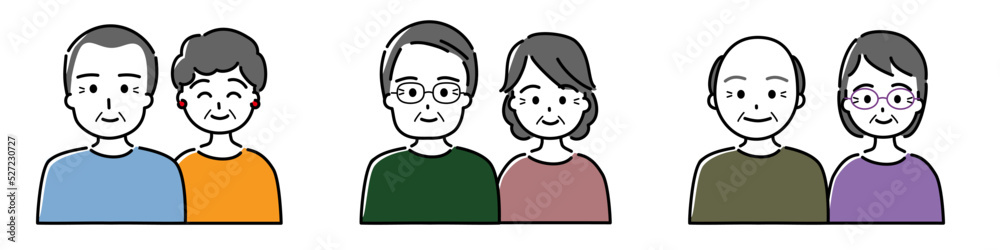 高齢夫婦3組の上半身セット(微笑み) 高齢夫婦3組の上半身セット(微笑み)
