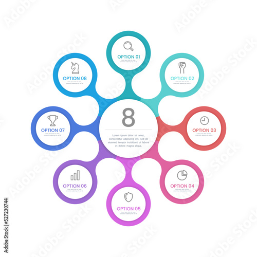 Workflow 8 process infographic design template colorful